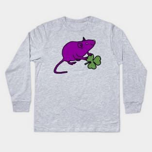 Purple Rat with Shamrock for St Patricks Day Kids Long Sleeve T-Shirt